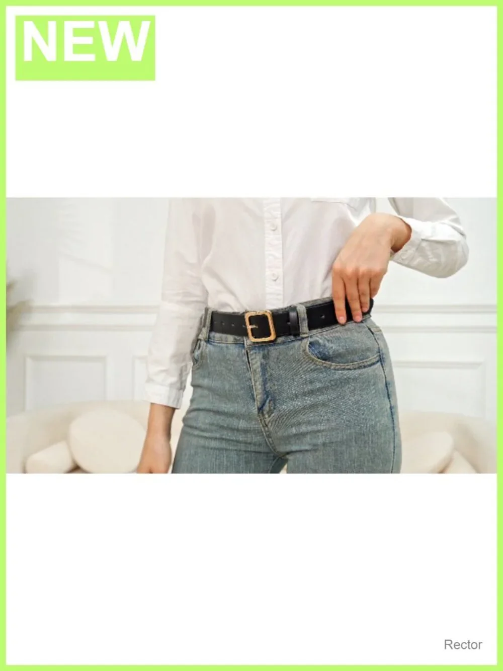 Faux Leather Belt with Square Buckle for Jeans Dresses